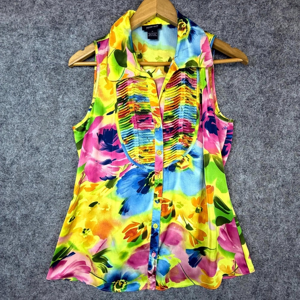 Spense Blouse Top Womens Medium Bright Watercolor Vibrant Floral Office Siren‎